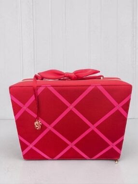 New Estee Lauder Red/Pink/Gold  Holiday Collection Large Cosmetic Case RARE